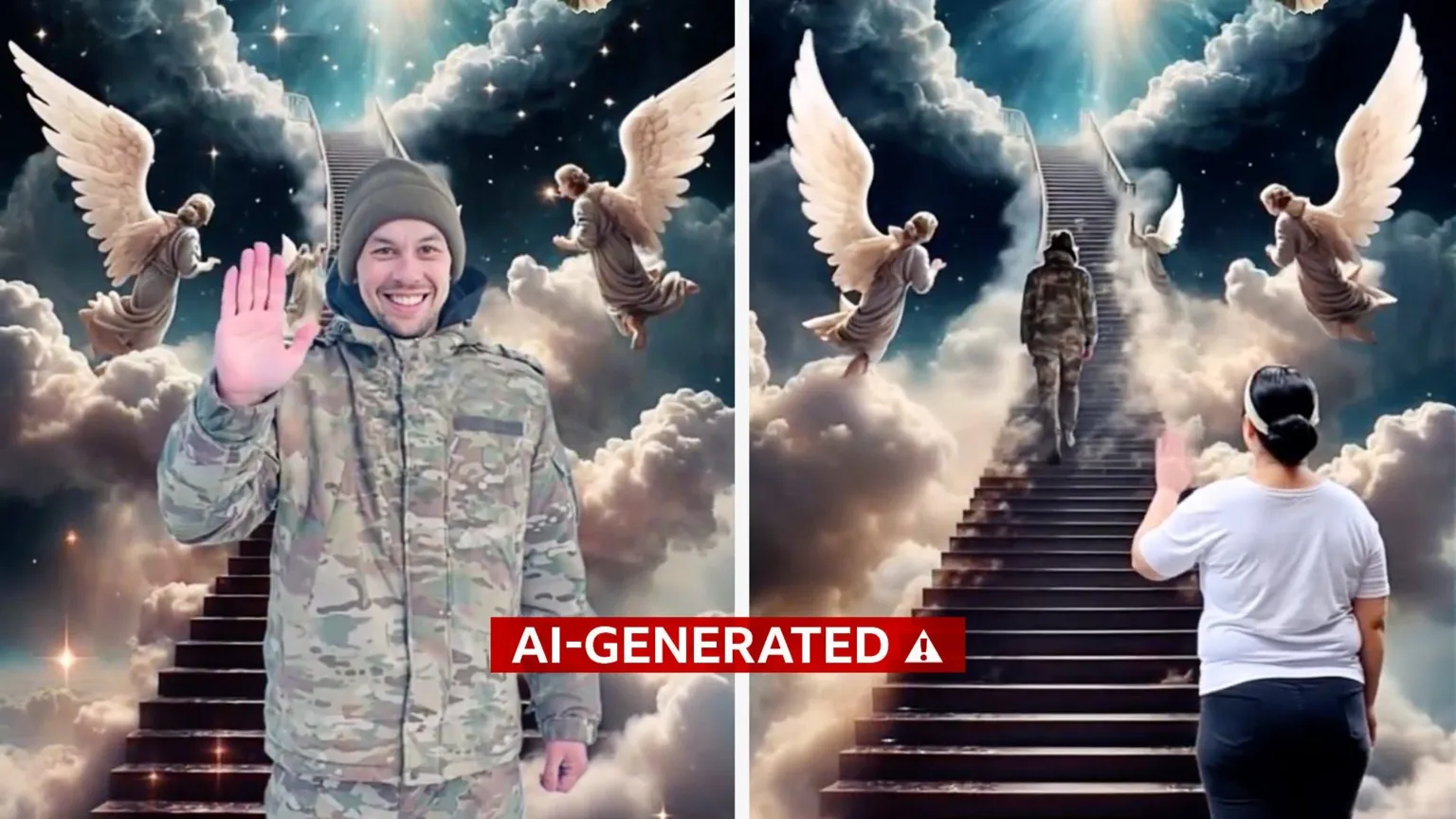 An AI-generated picture of a man climbing a celestial staircase