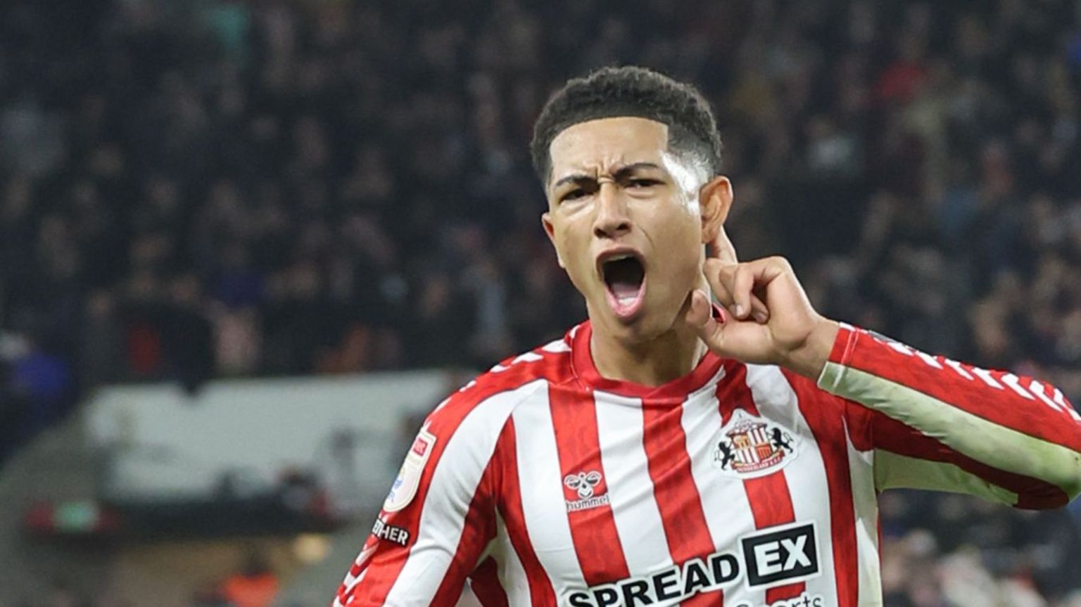 Sunderland's Jobe Bellingham celebrates his goal against Derby