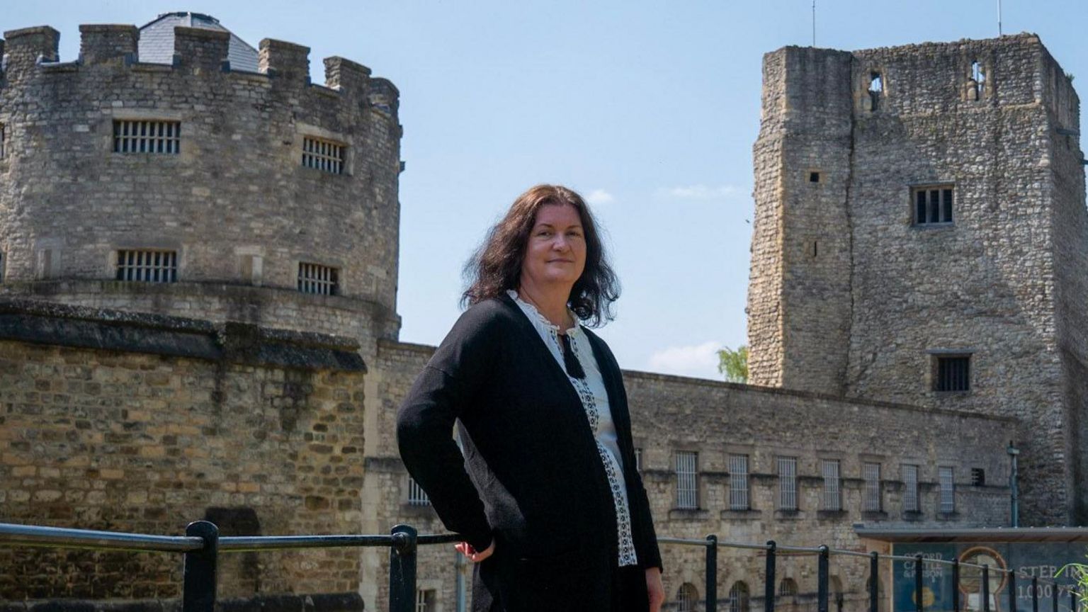 Katherine Newman with Oxford Castle behind her