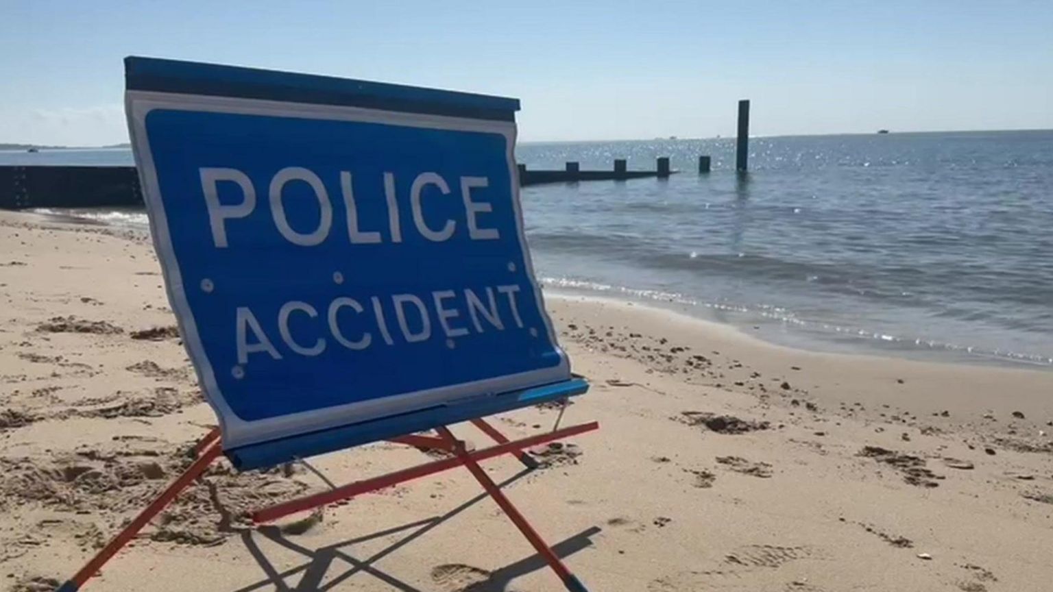 Police accident sign at Durley Chine Beach