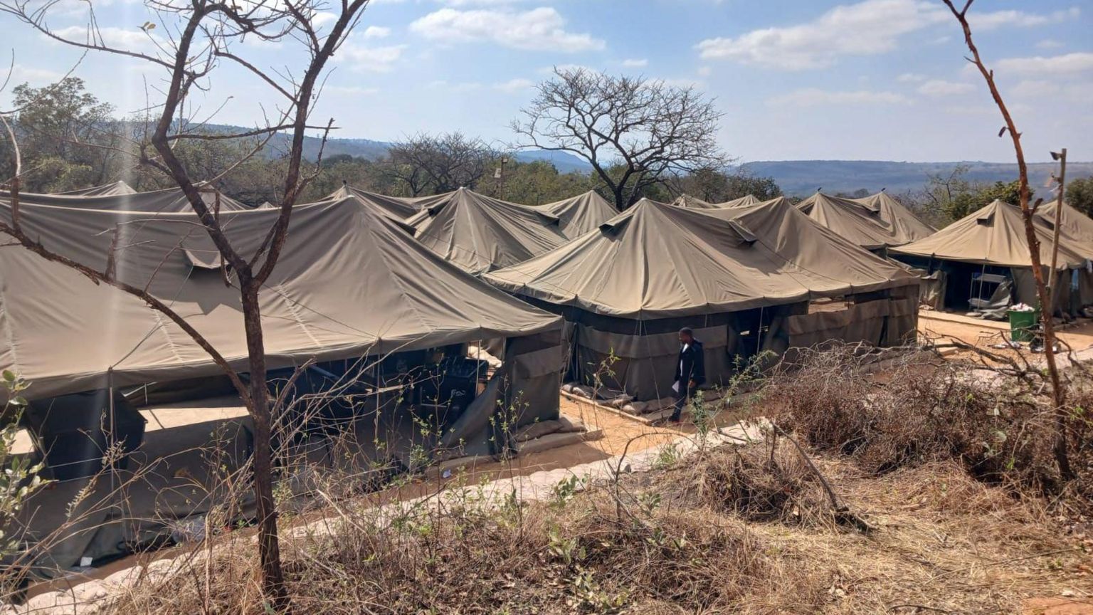 Rows of tents at a suspected military camp in South Africa