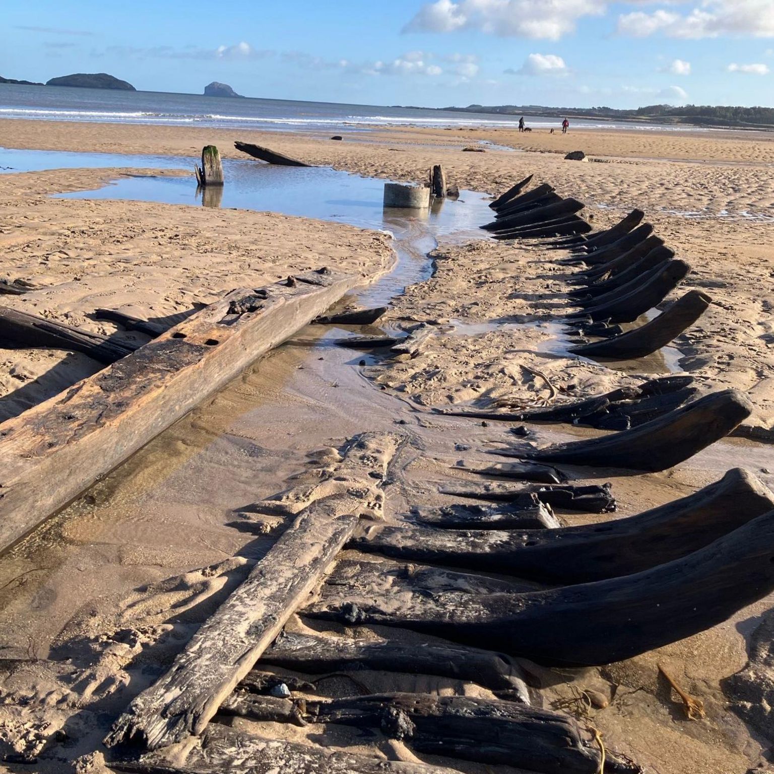 A shipwreck has been uncovered due to erosion at Broadsands