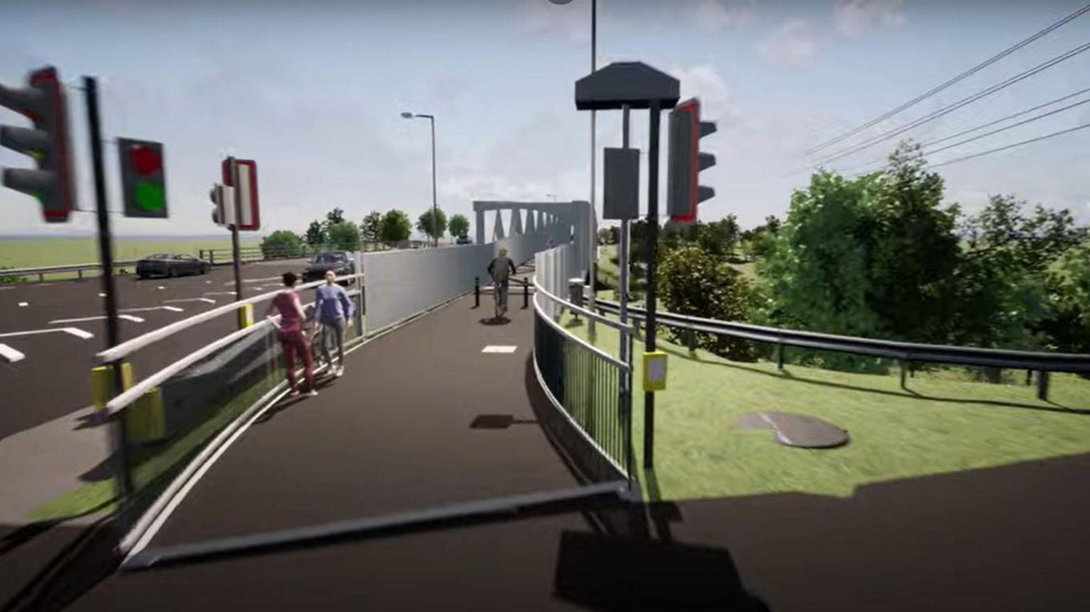 A computer generated image showing the completed footbridge for pedestrians and cyclists