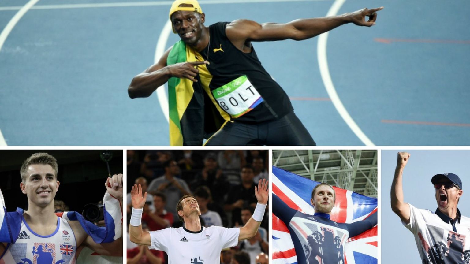 Usain Bolt, Max Whitlock, Andy Murray, Jason Kenny and Justin Rose