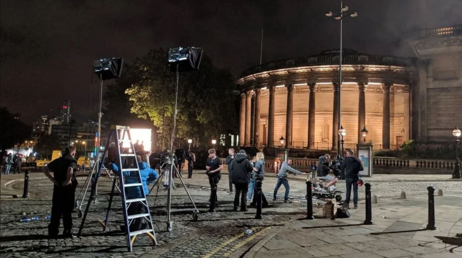 Filming near to Liverpool's St George's Hall