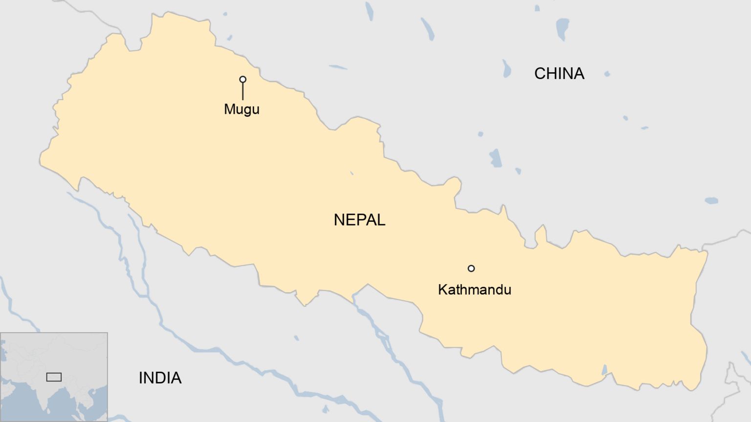 Map showing the district of Mugu in Nepal