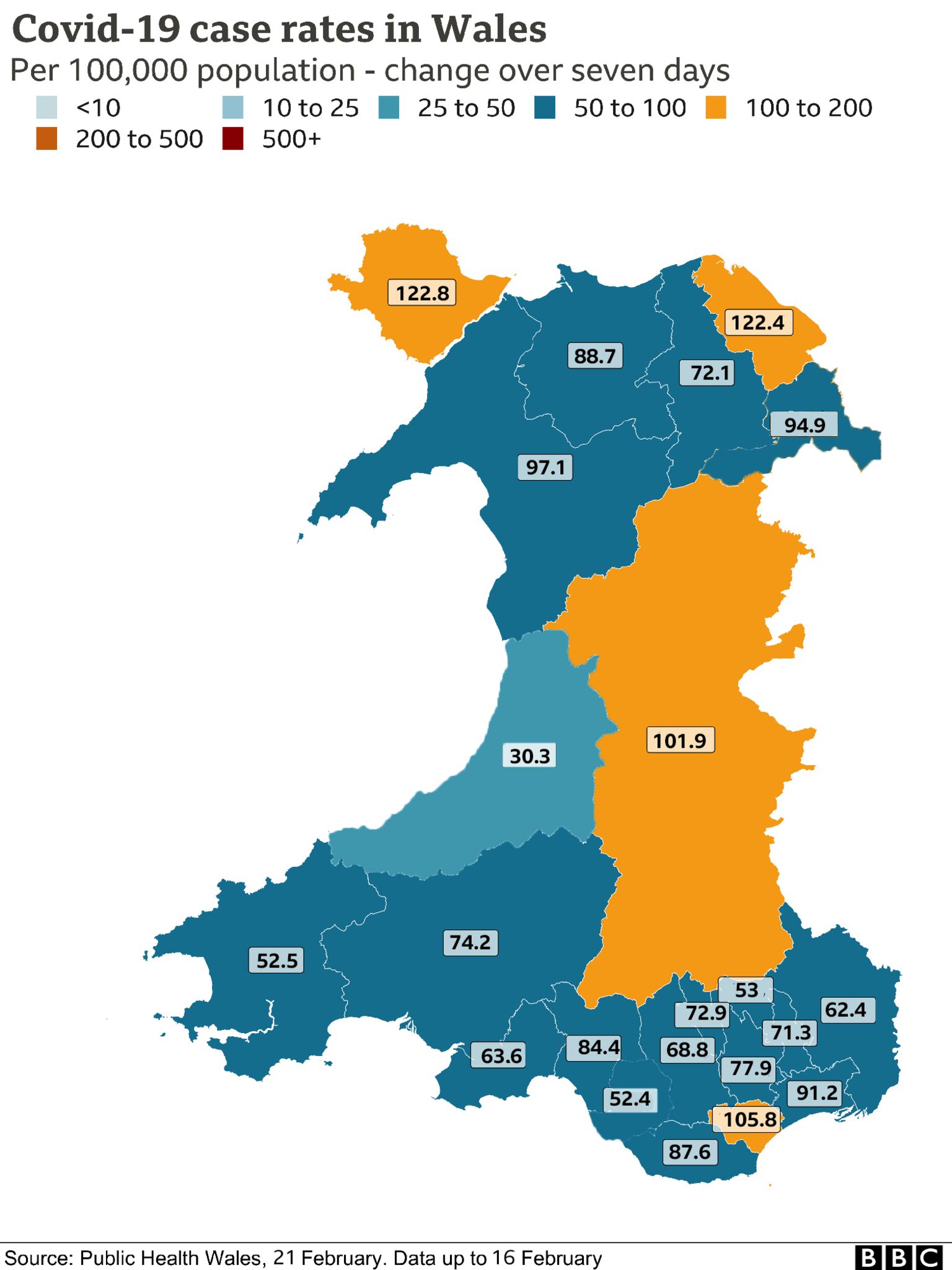 Map of Wales' Covid case rates