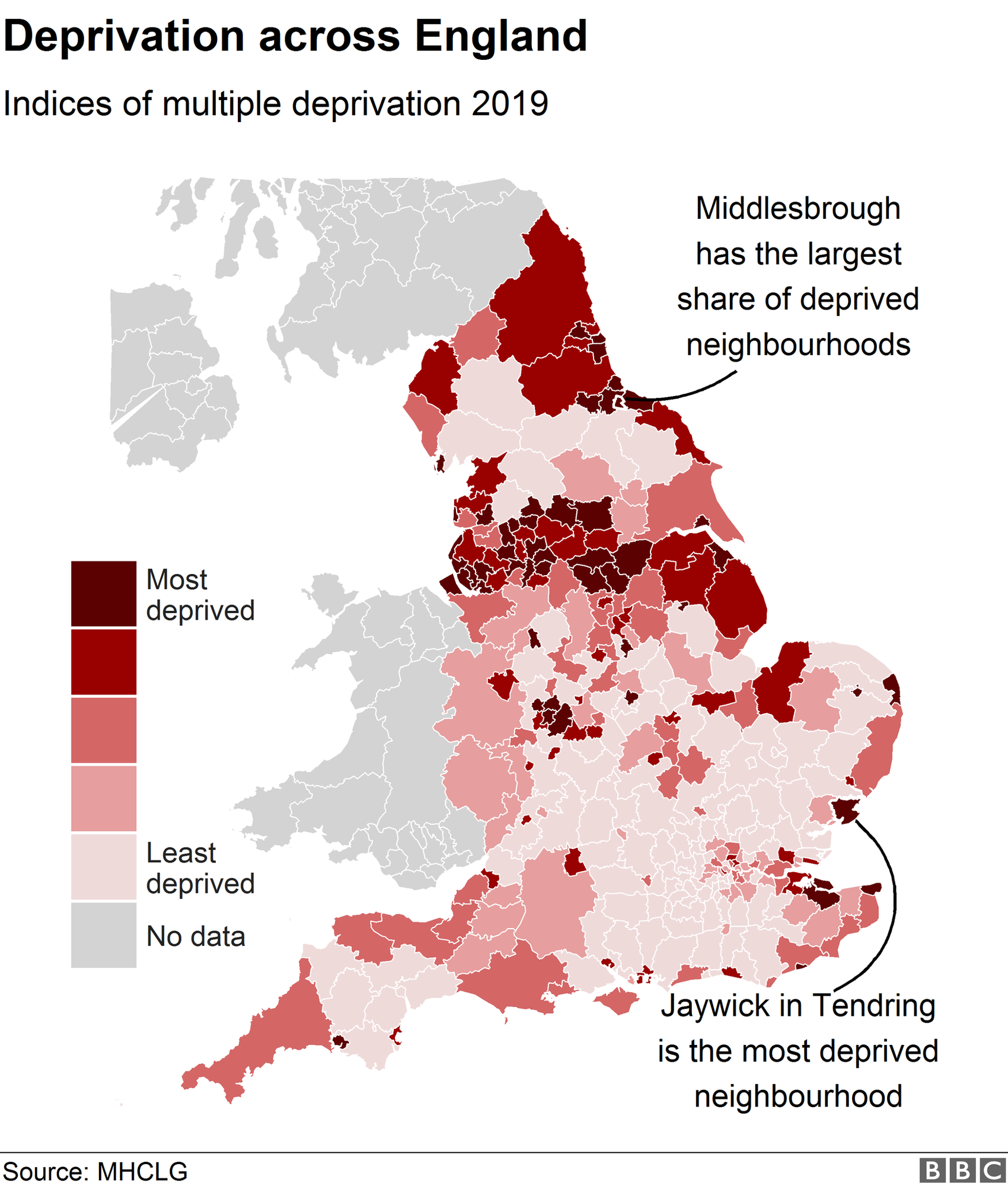 Map showing deprivation across England