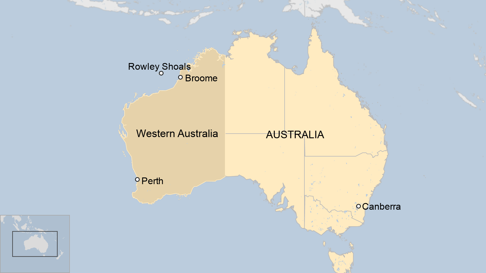 Map of Australia showing Rowley Shoals