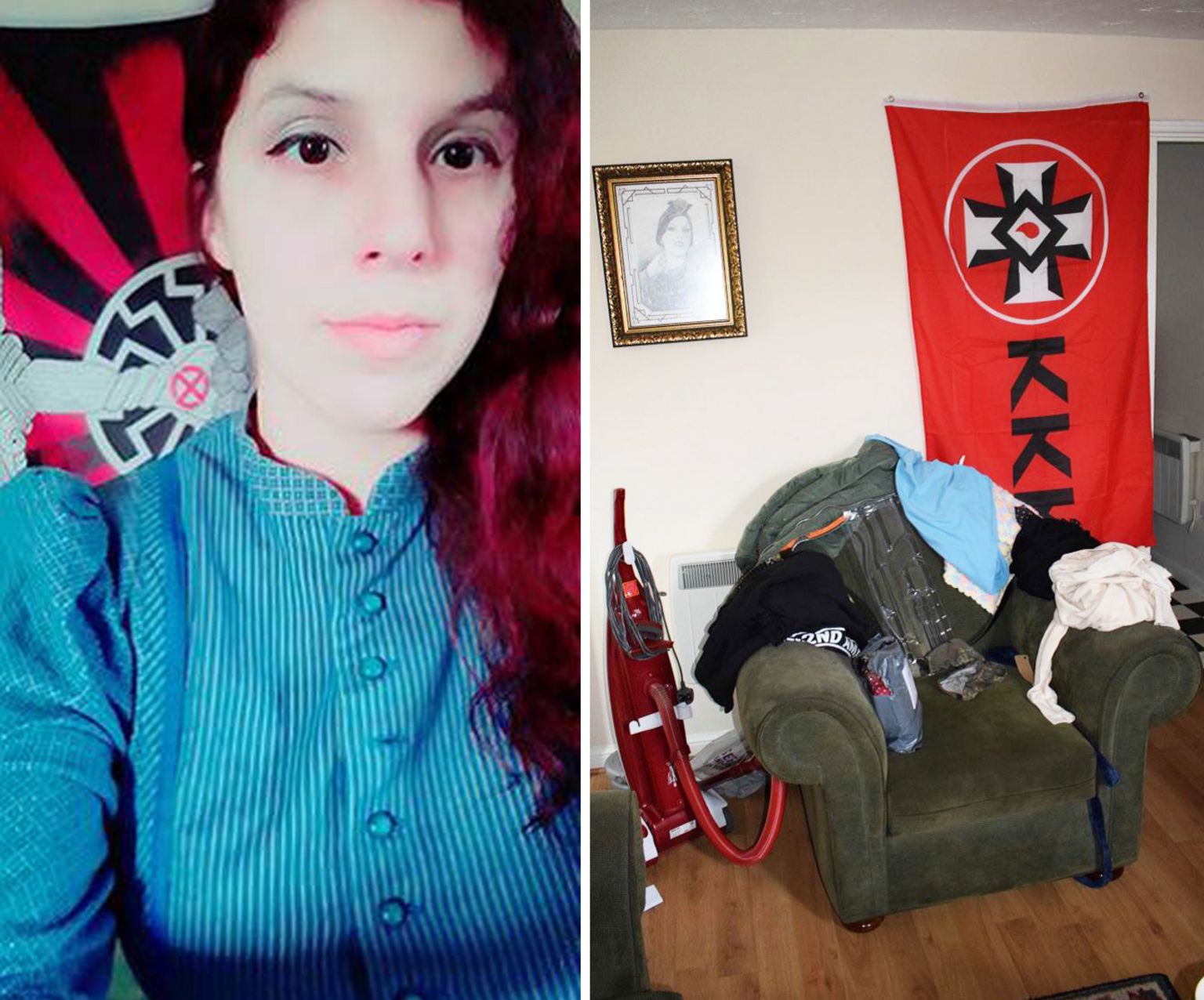 Claudia Patatas and a KKK flag in her home