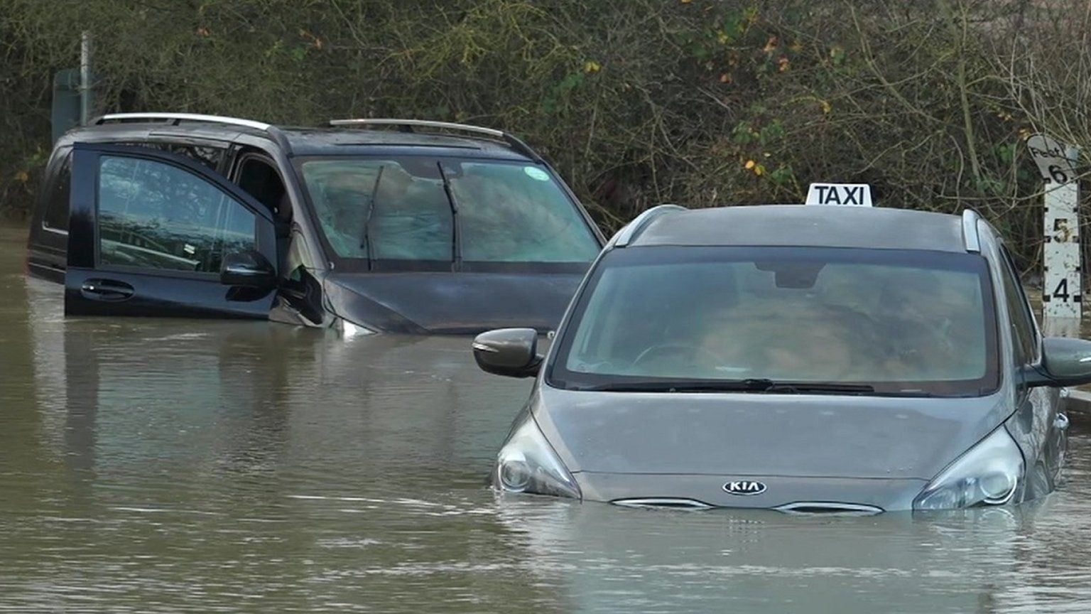 cars submerged in water