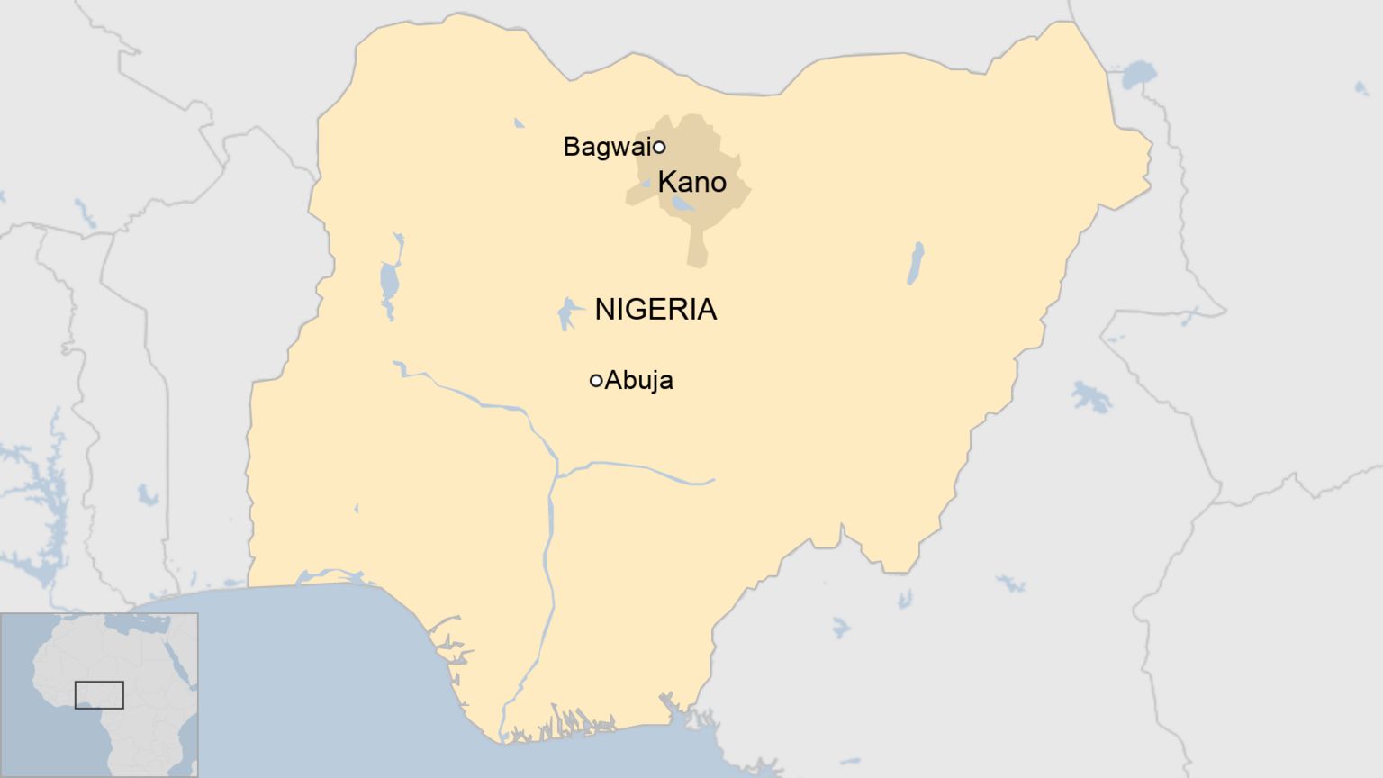 Map of Nigeria showing Bagwai