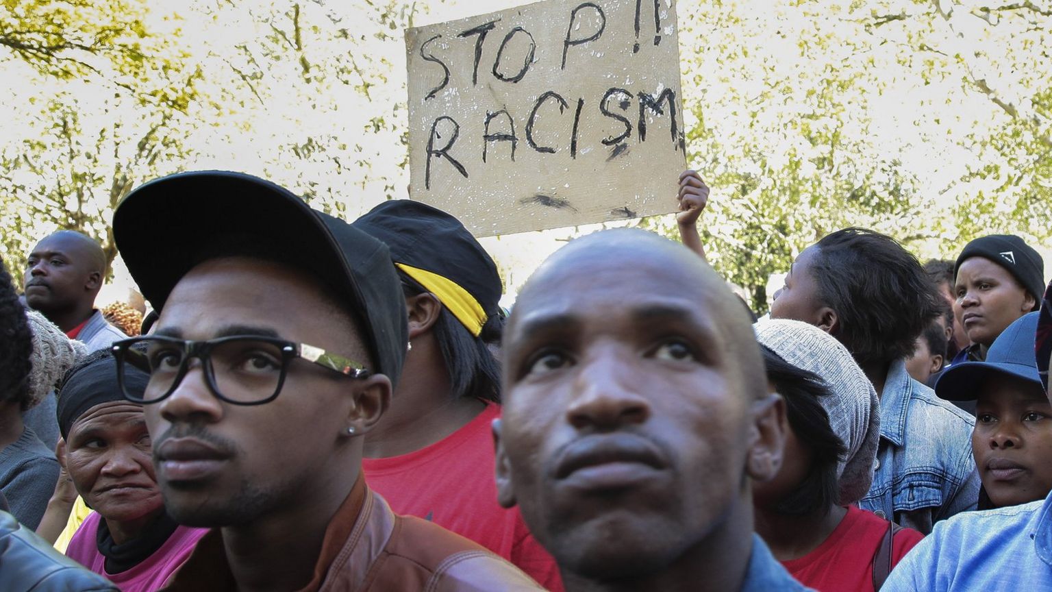 South African Students protest against alleged racism and the language policy at Stellenbosch University (SU), on 18 September, 2015.