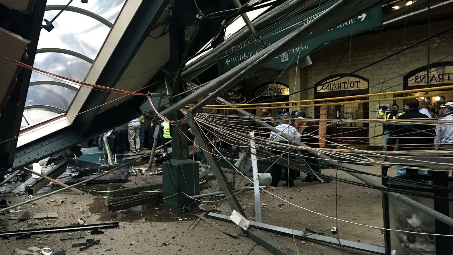 The roof collapse after a NJ Transit train crashed in to the platform at the Hoboken Terminal September 29, 2016