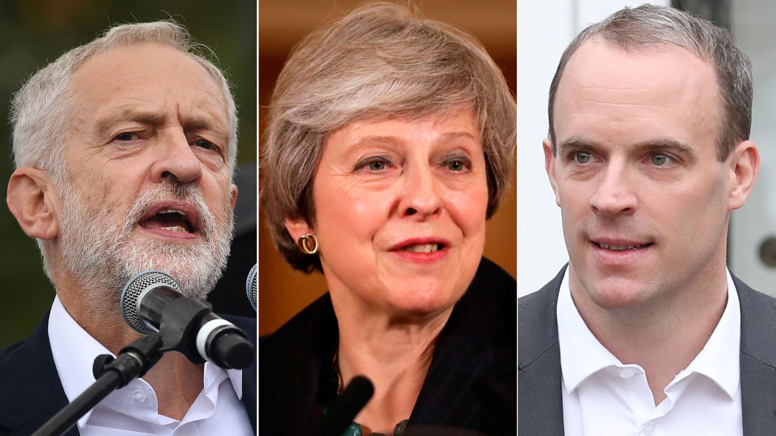 Jeremy Corbyn, Theresa May and Dominic Raab