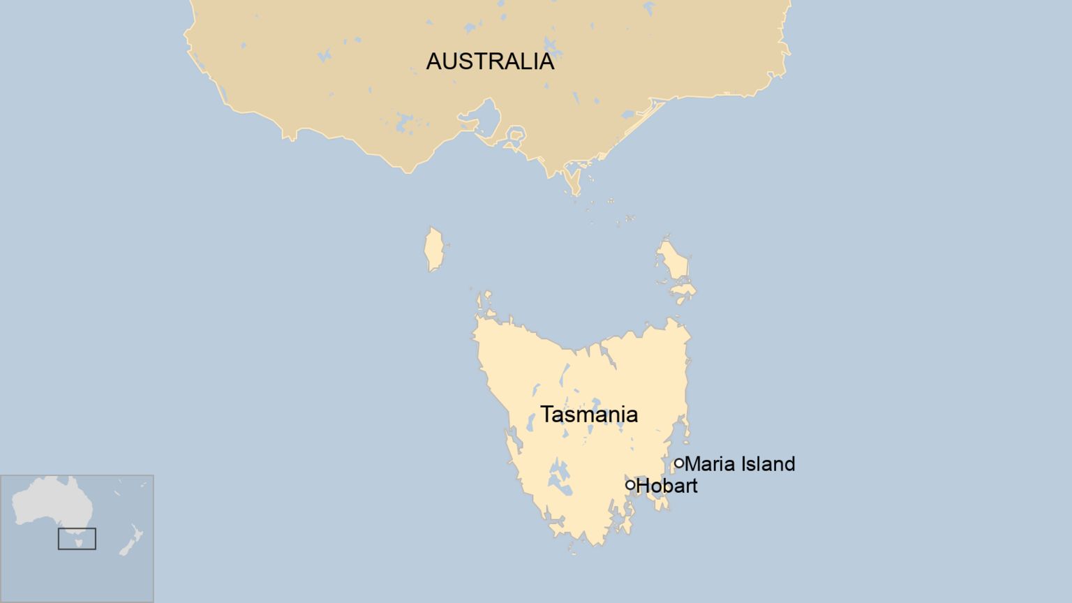 A map showing where Maria Island is in Tasmania