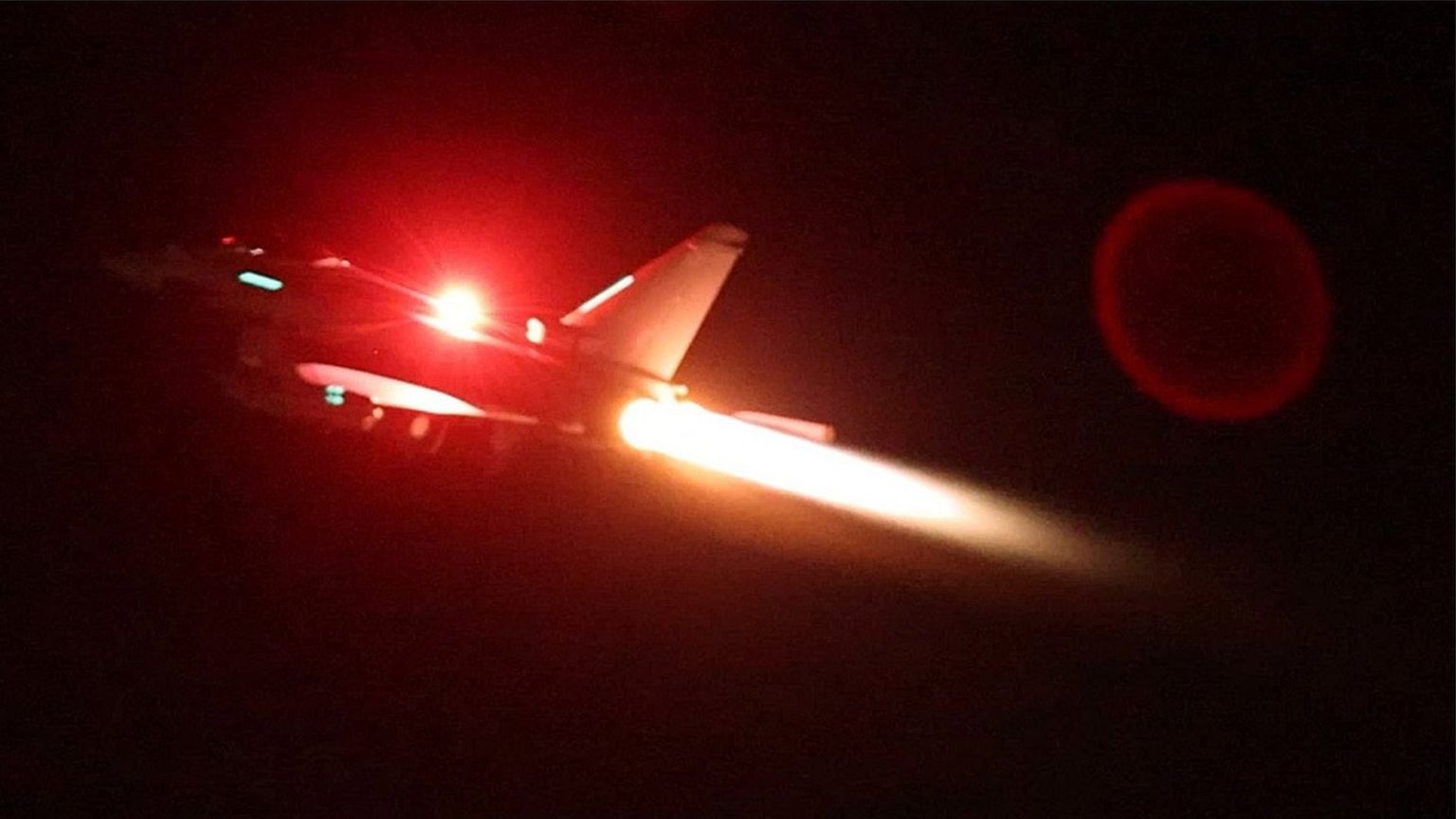 An RAF Typhoon aircraft takes off to join the U.S.-led coalition from RAF Akrotiri to conduct air strikes against military targets in Yemen