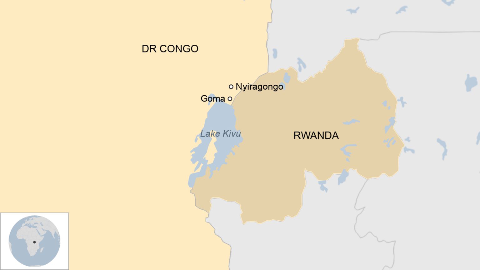 Карта, показывающая, где находится озеро Киву в ДР Конго