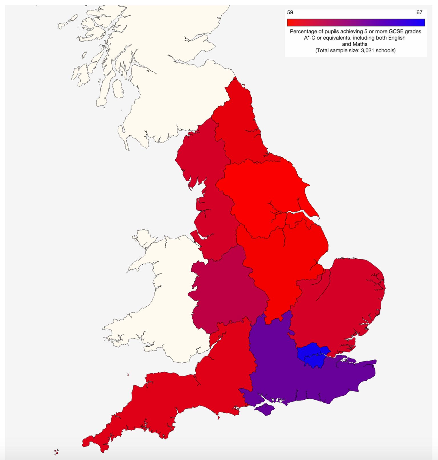 North And South England Map North-South Divide Mapped In Gcse Results - Bbc News