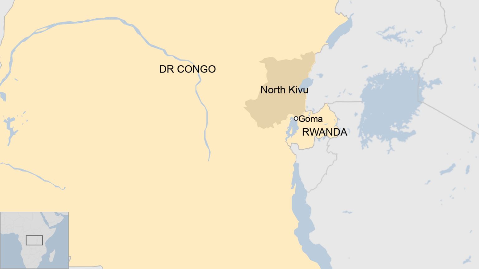 map of DR Congo and Rwanda