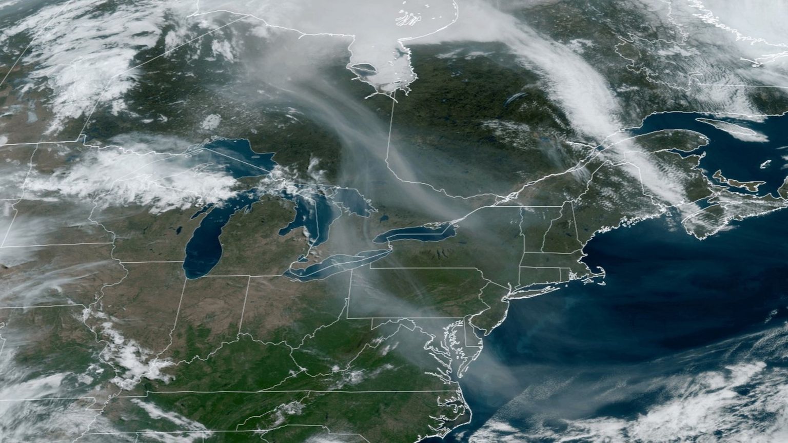 Satellite image from NOAA showing the path of the smoke