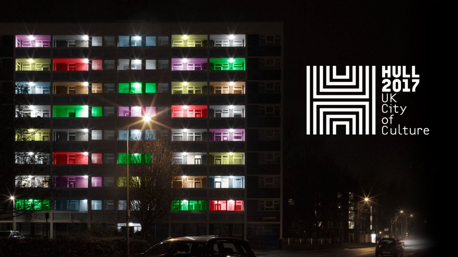 Illuminated block of flats