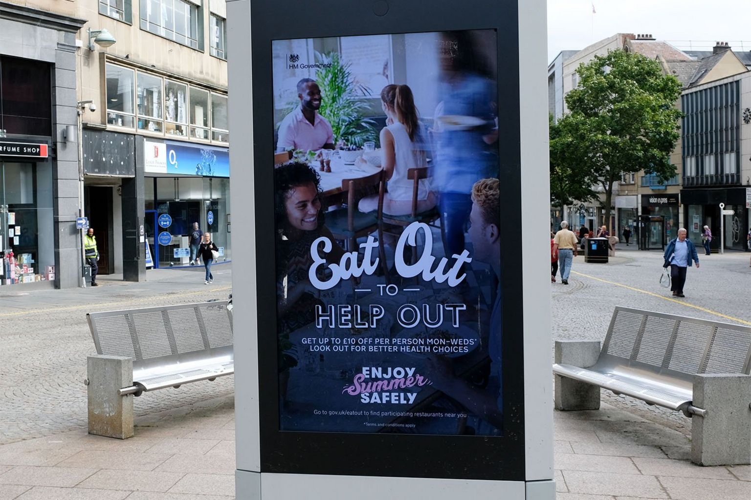 Advert for the Eat Out to Help Out scheme, Sheffield, August 2020
