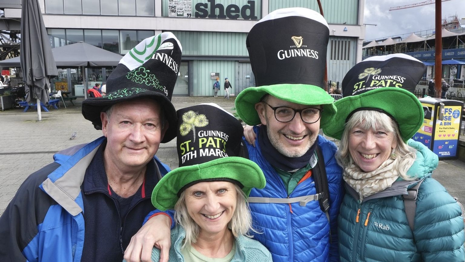 People wearing Irish hats at the start of the St Patrick's Day parade in Bristol