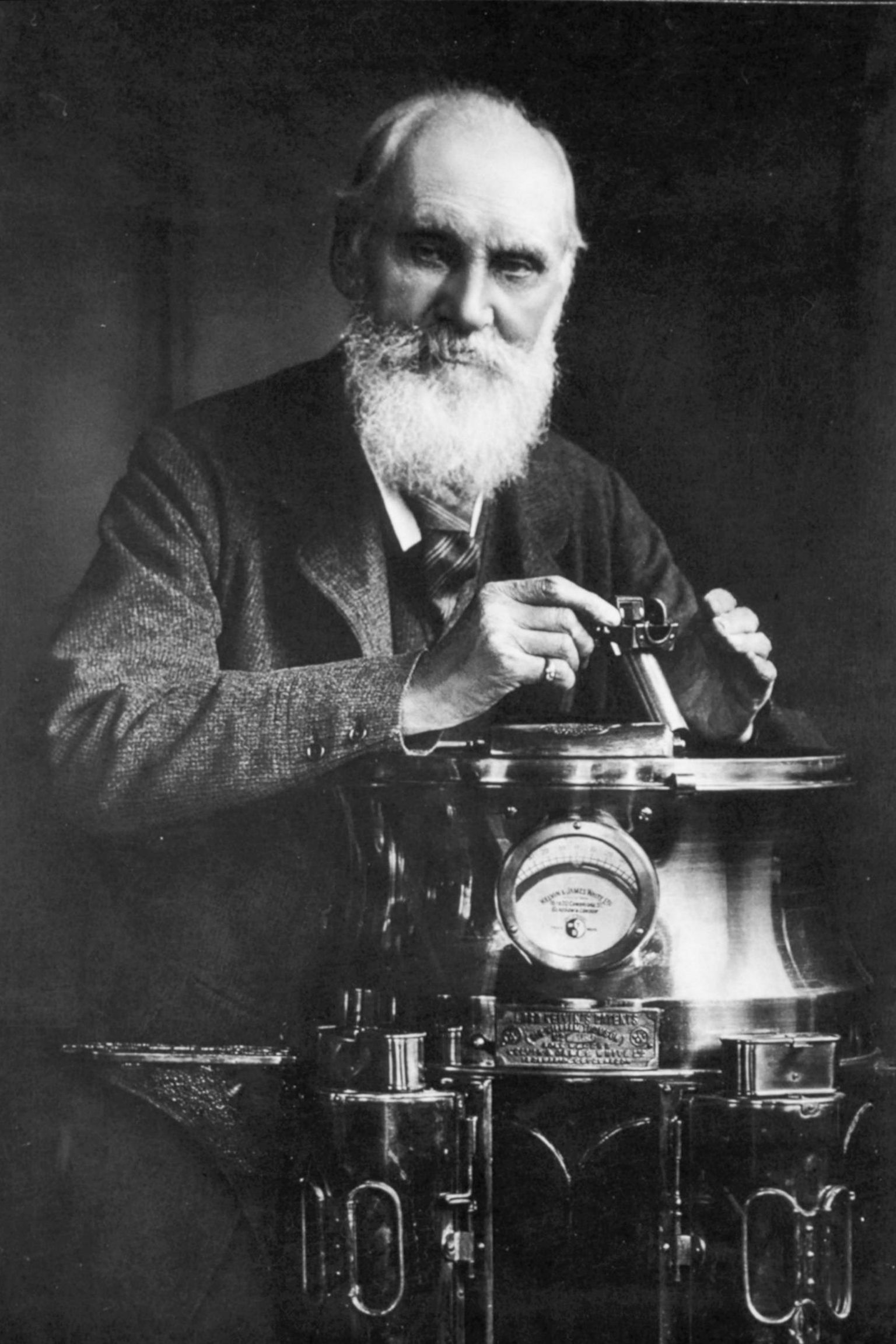 Lord Kelvin posing with a machine