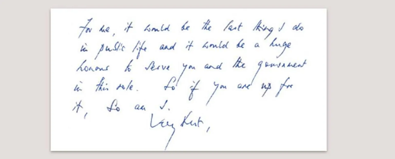 Cabinet Office Extract in handwritten letter between David Lammy and Mandleson