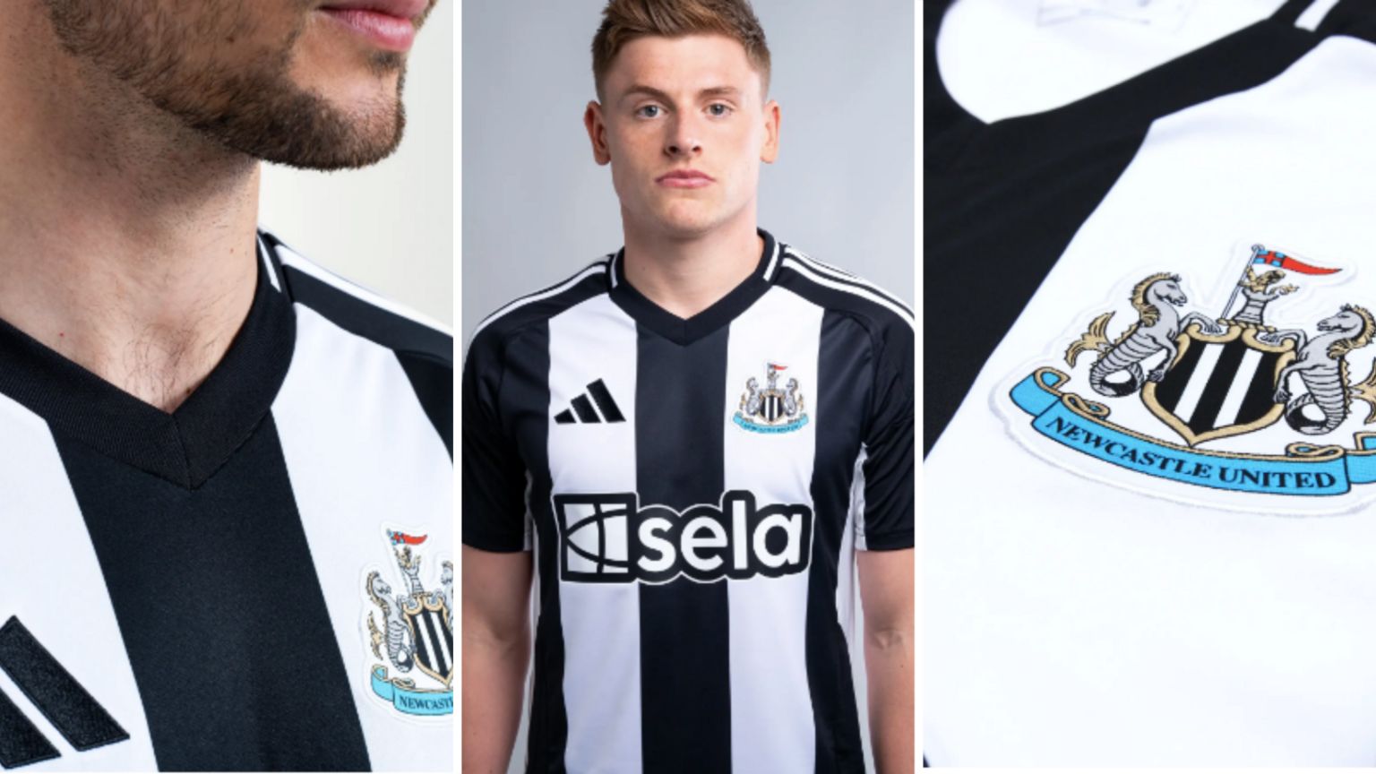 Harvey Barnes models Newcastle's new home shirt.