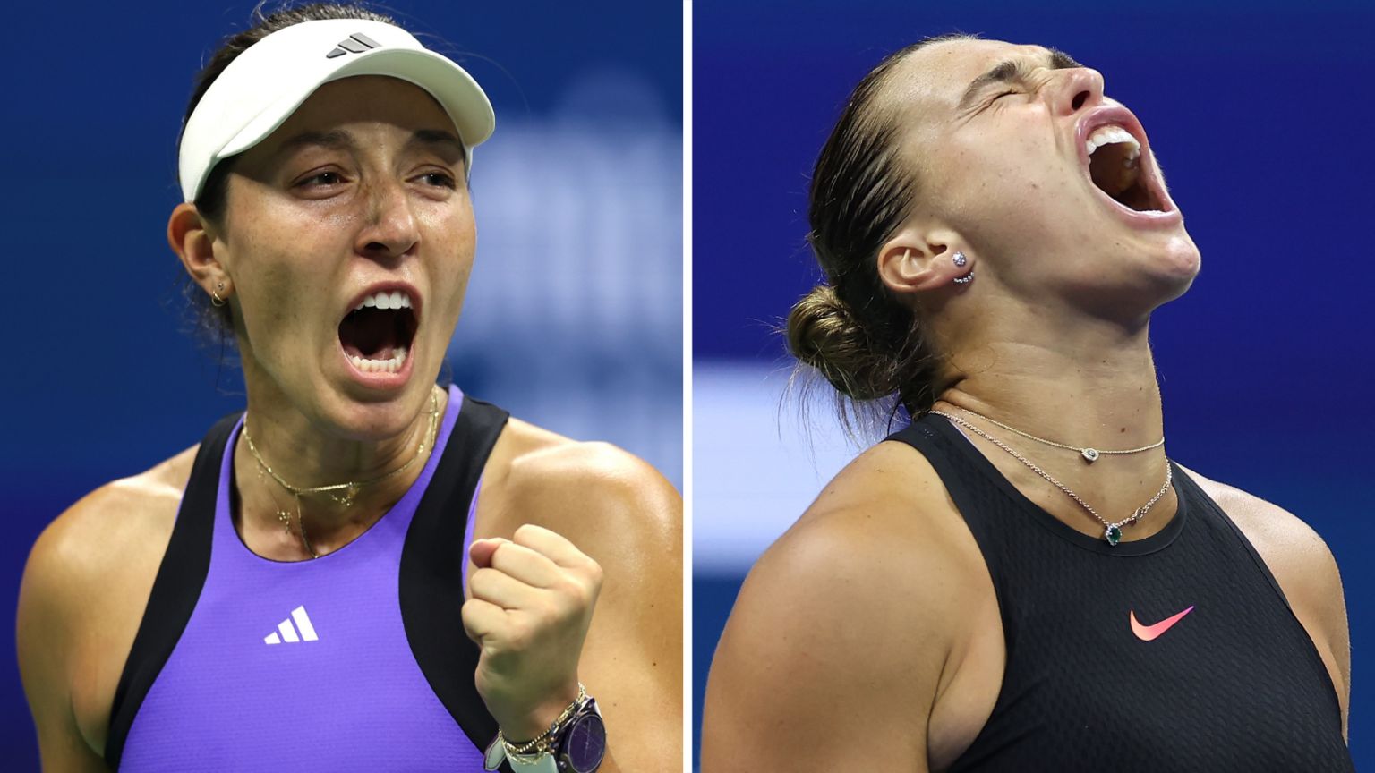 Jessica Pegula and Aryna Sabalenka celebrate their respective US Open victories