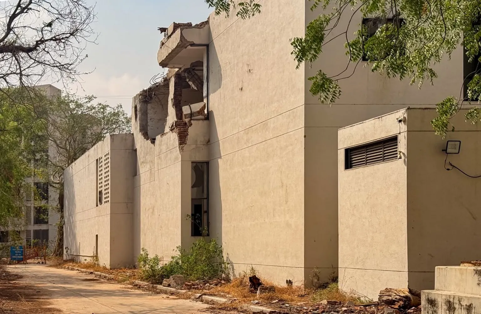 Zoya Mateen An outside view of the mess building where the plane crashed - you can see the damaged, gaping section of the structure