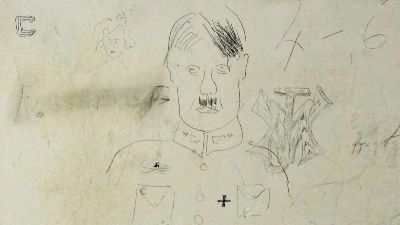 A pencil drawing of Adolf Hitler on the cellar walls of Killymoon Castle