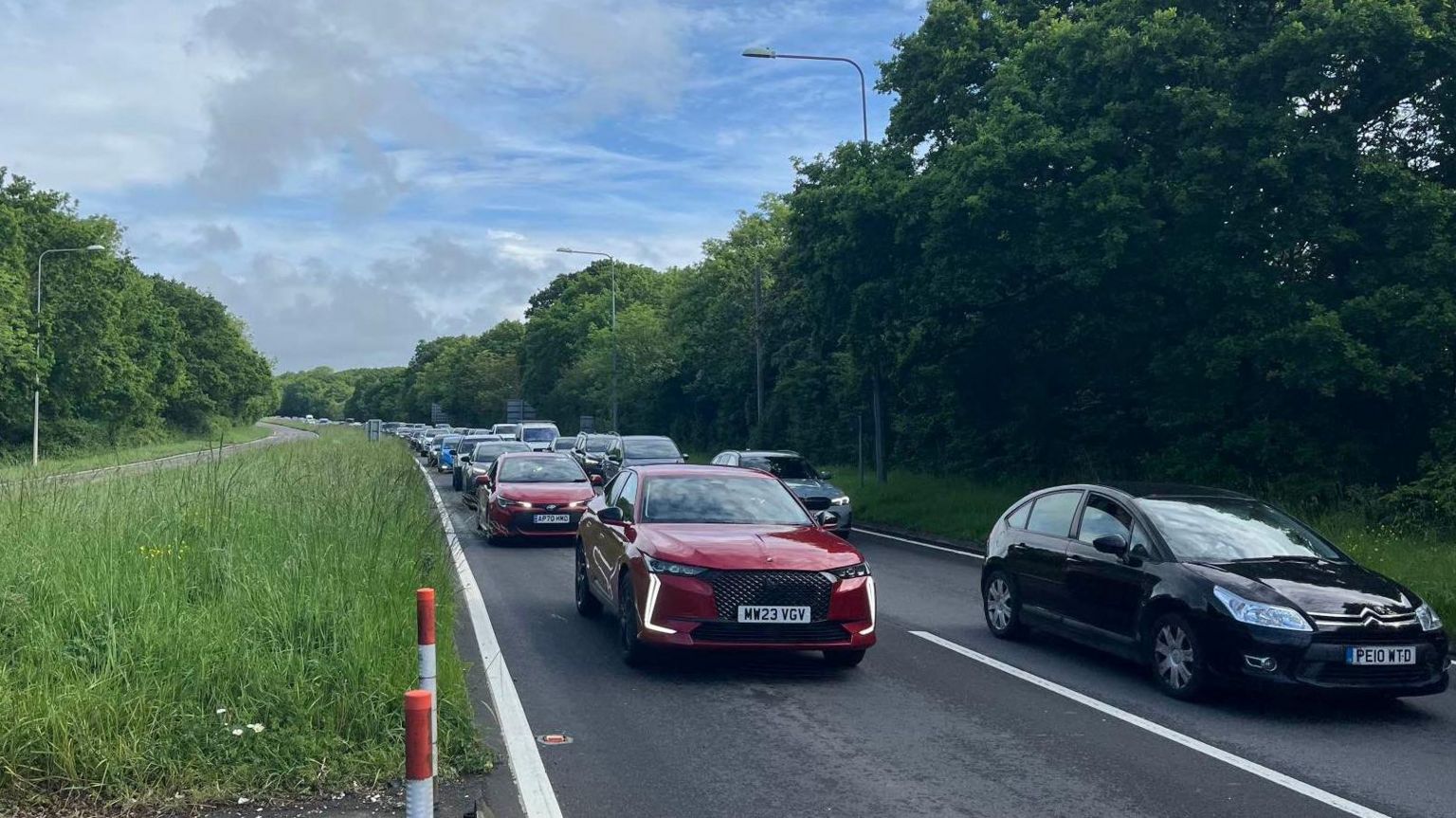 Traffic queueing on a stretch of the A22, northbound,