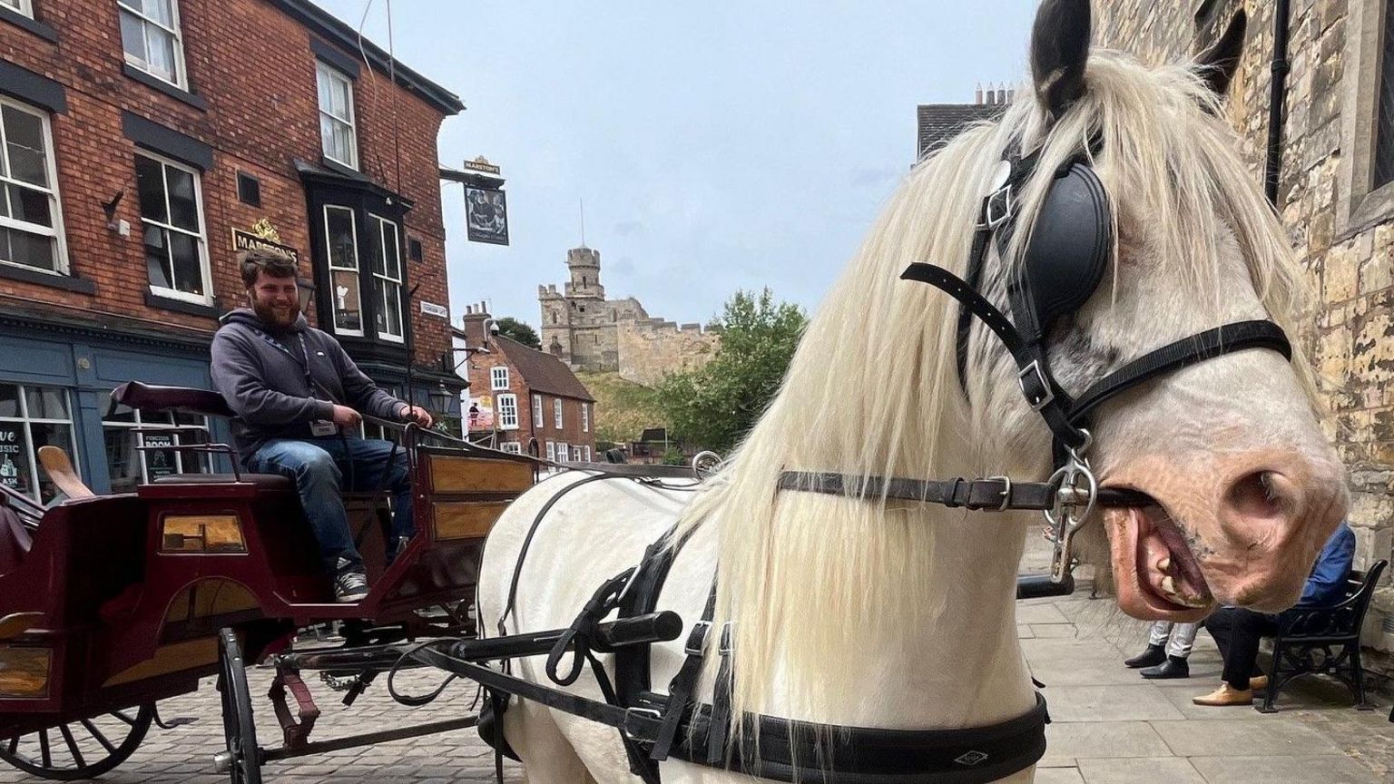 Sean Starbuck with his horse in Lincoln city centre
