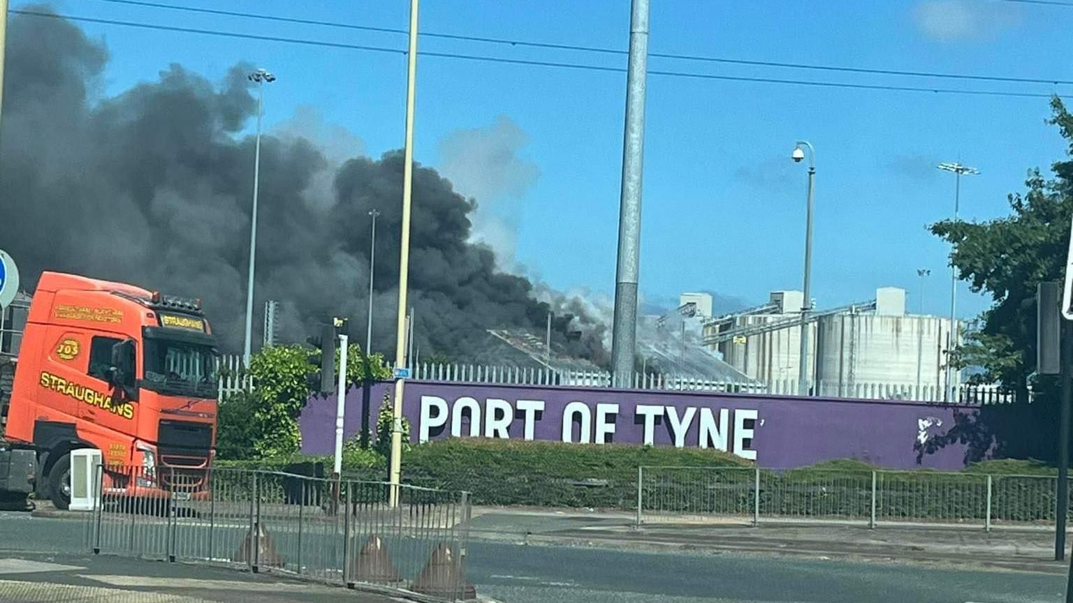 Black smoke at the scene at the Port of Tyne
