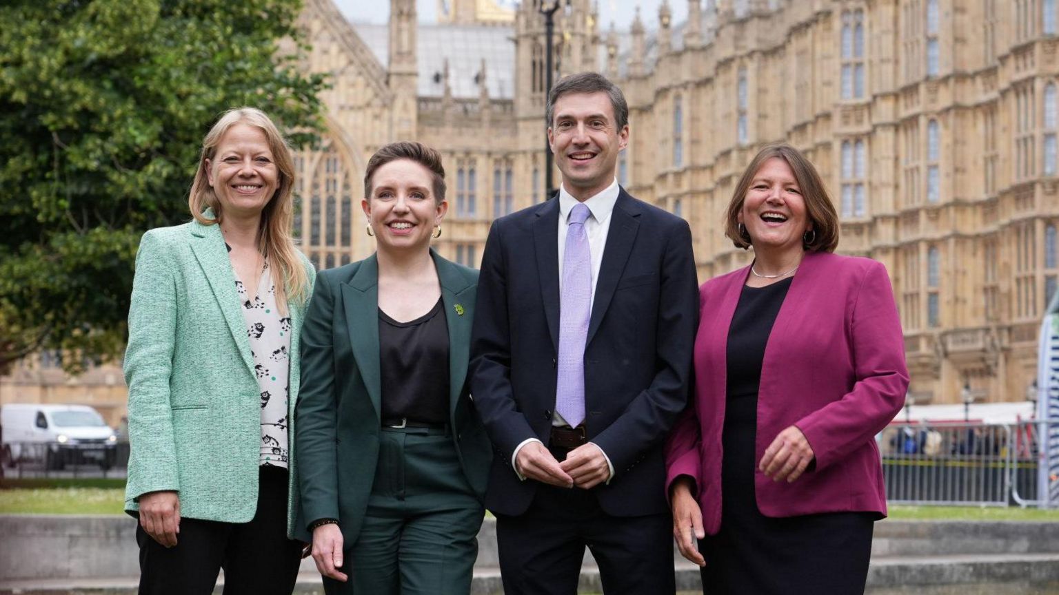 Adrian Ramsay with fellow Green MPs Sian Berry, Carla Denya and Ellie Chowns outside parliament 