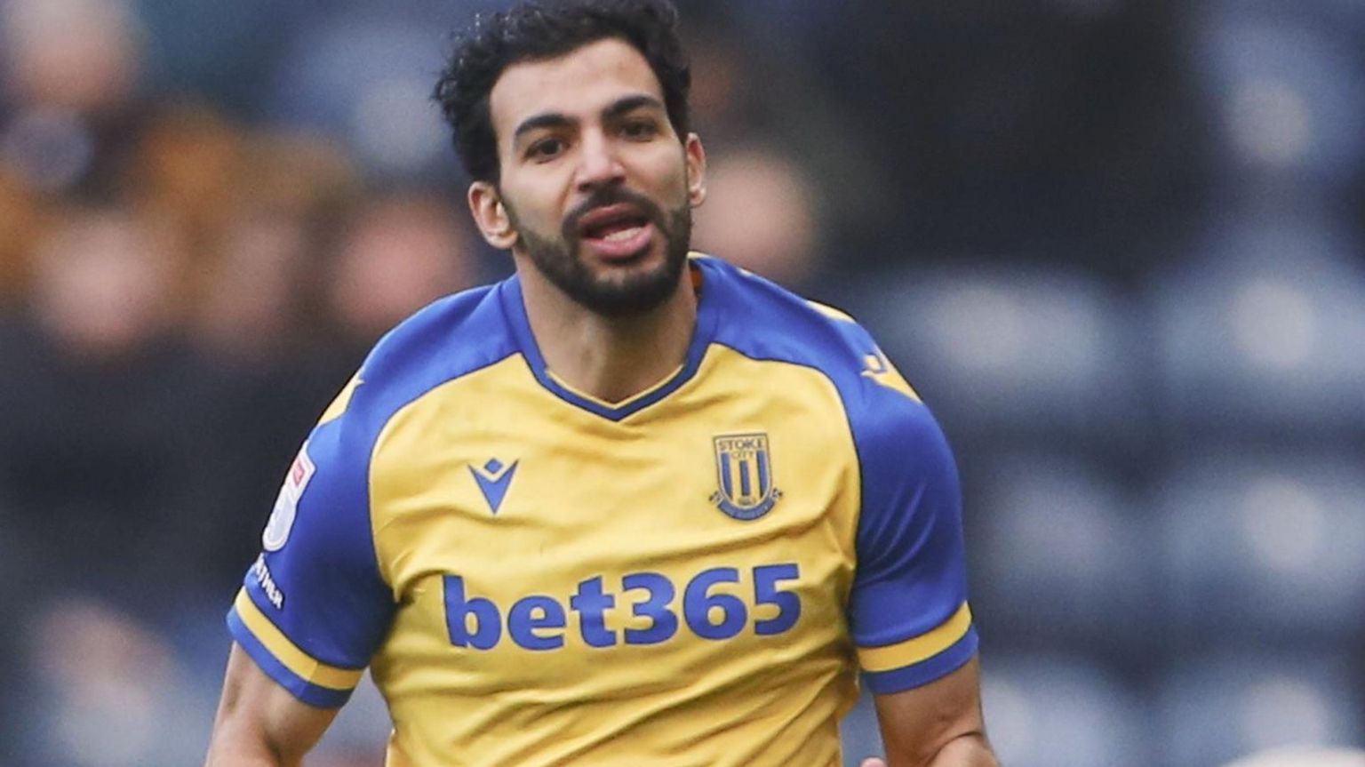 Mehdi Leris in pursuit of the ball for Stoke City