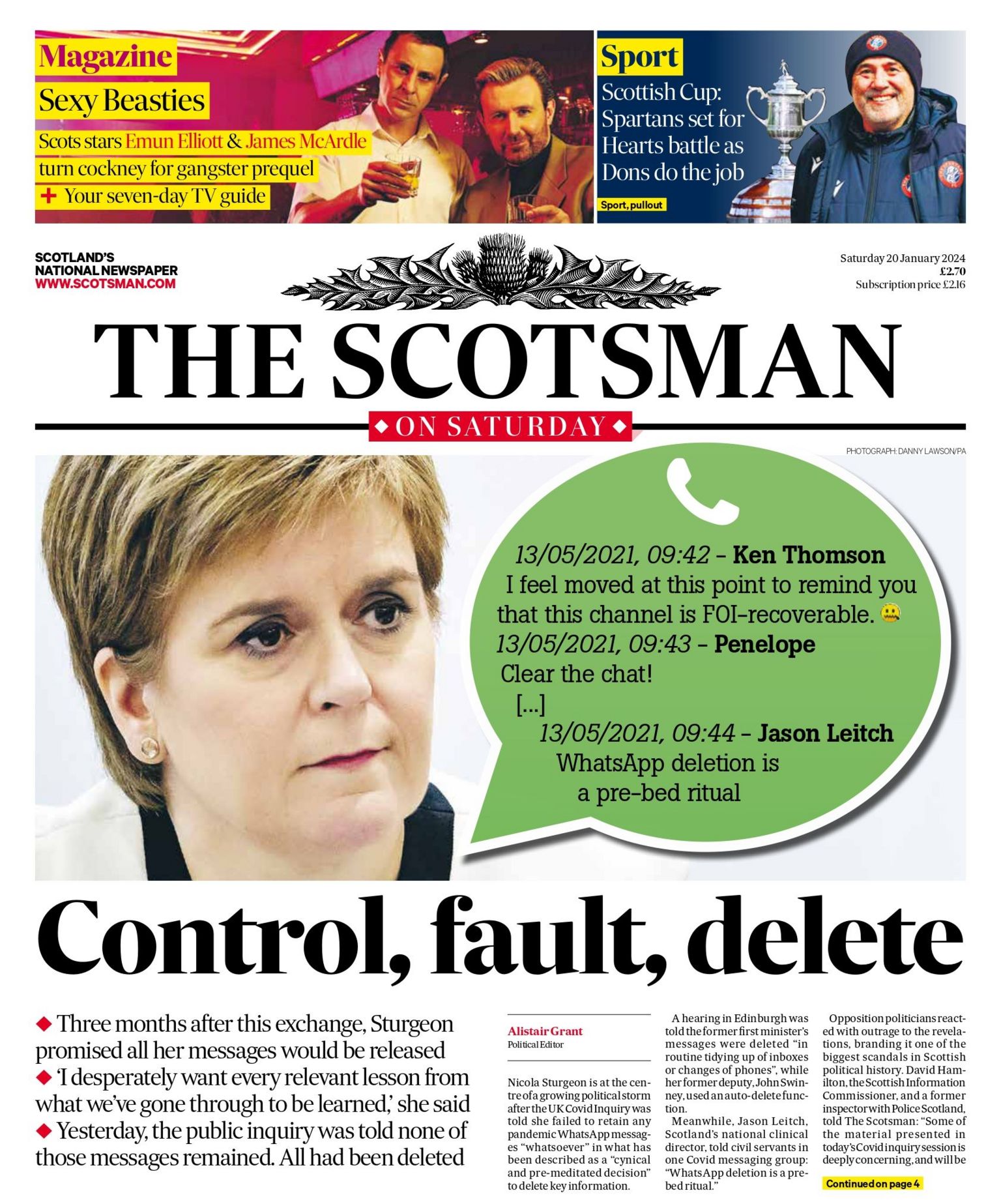 Scotland's papers: Sturgeon's deleted WhatsApps and smart meter