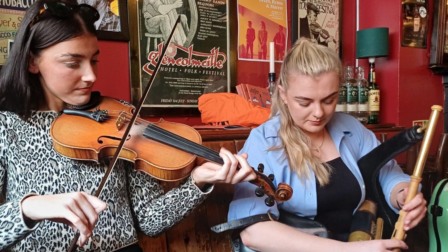 Rosie and Maeve playing their instruments together