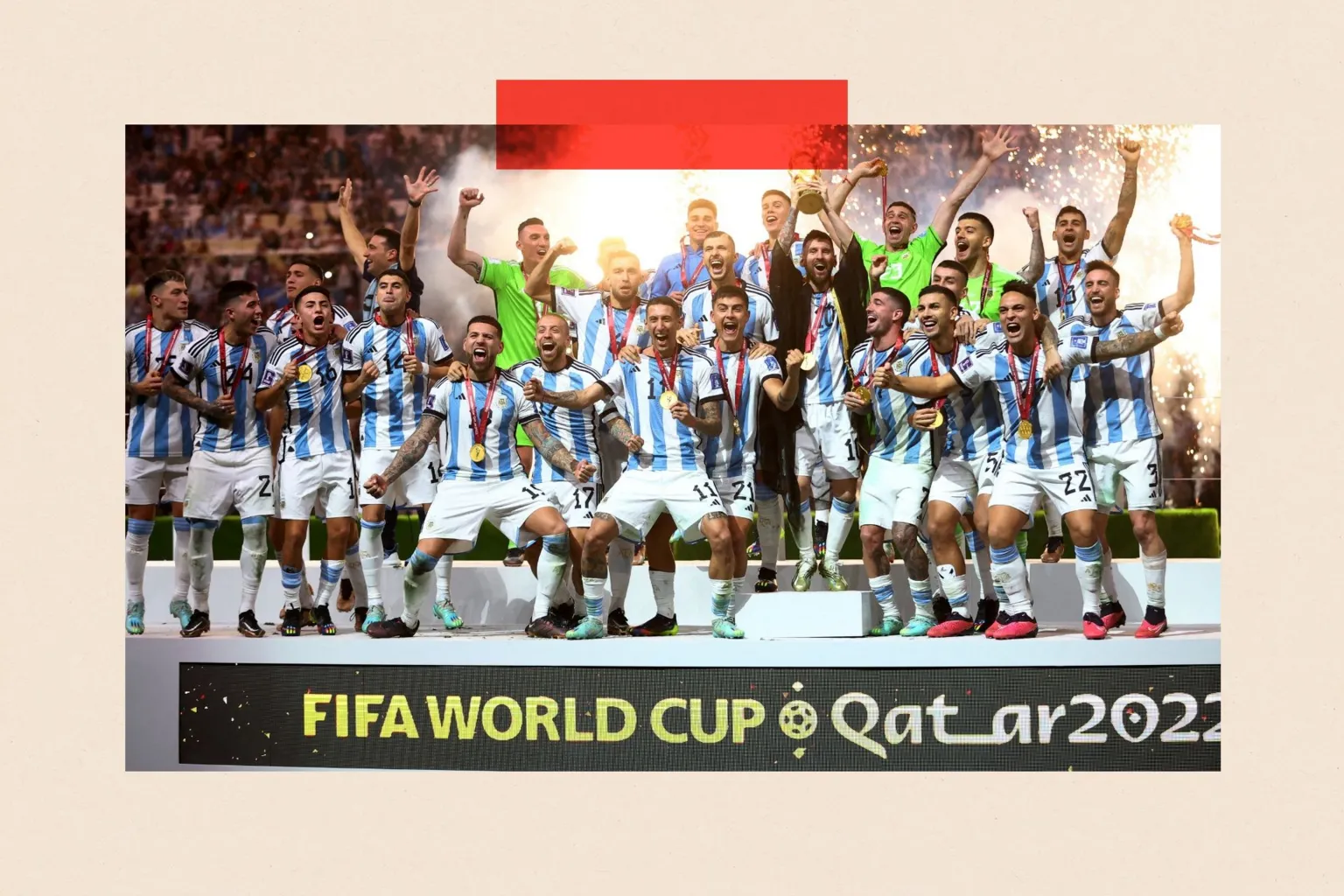 Reuters Lionel Messi celebrates with the trophy and team mates after winning the World Cup