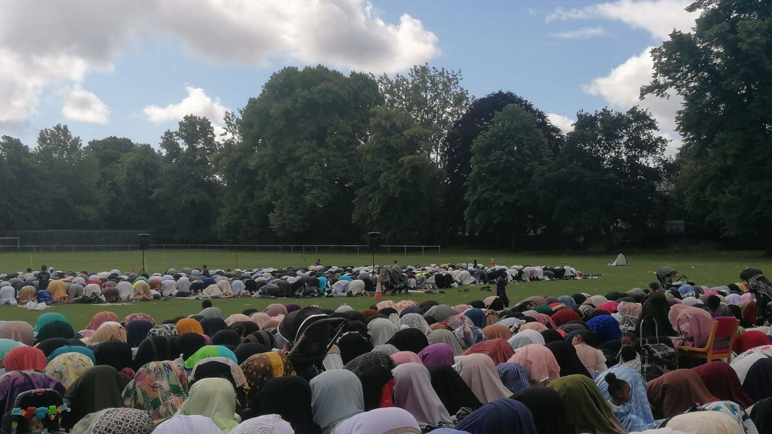 Muslims praying in the park