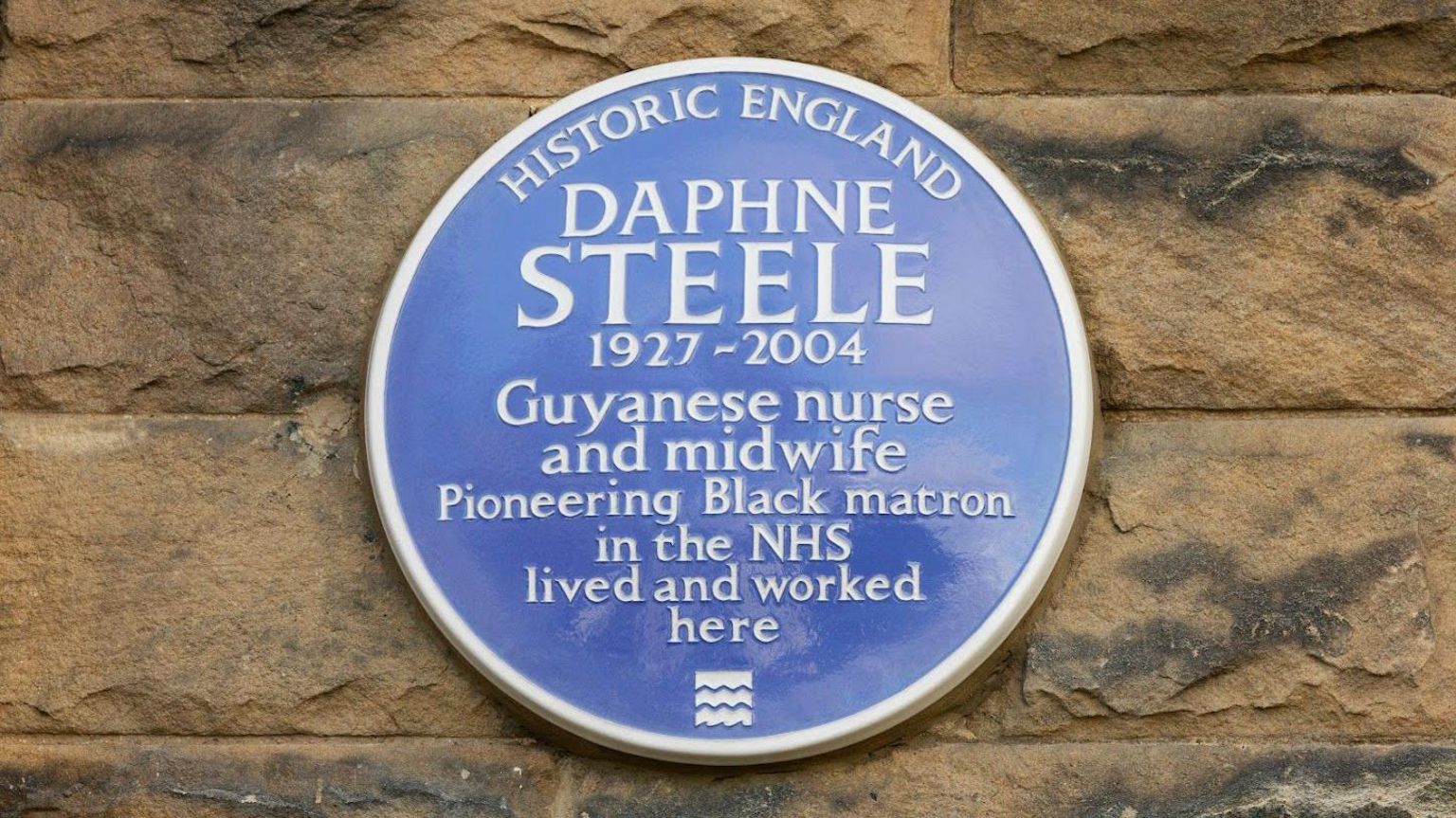 A blue plaque honouring Daphne Steele, a pioneering Guyanese nurse and midwife in the NHS