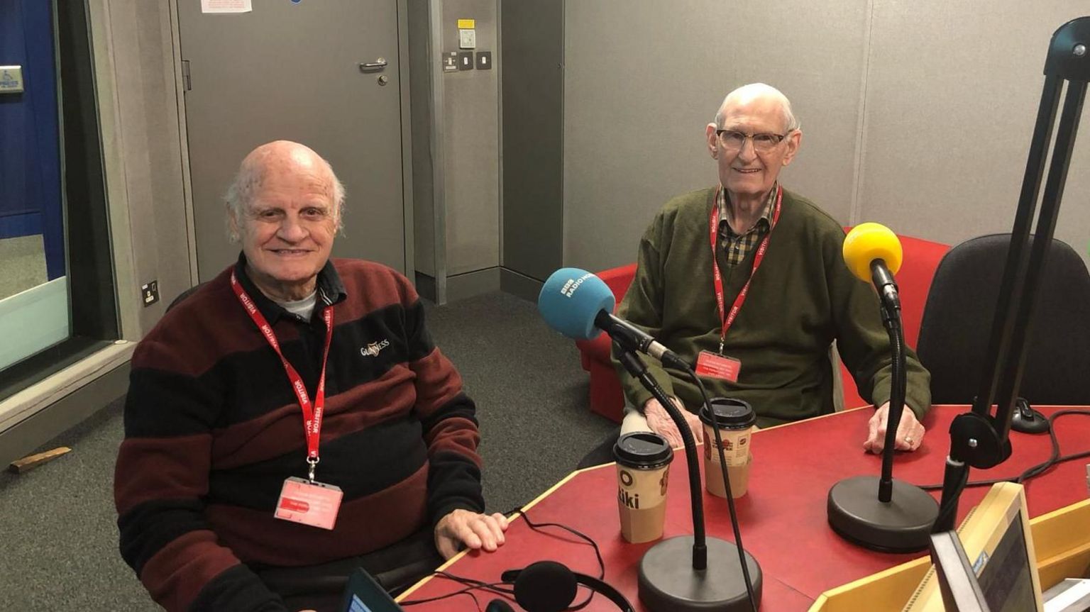 Former Norwich players Bill Punton and Terry Allcock at BBC Radio Norfolk