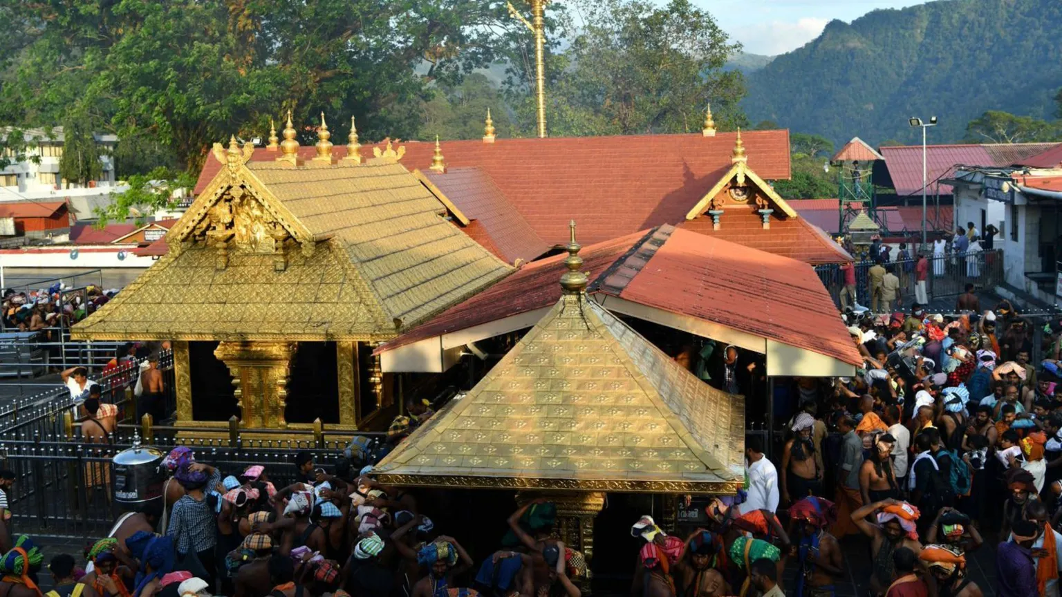 Sabarimala temple complex bathed in morning light