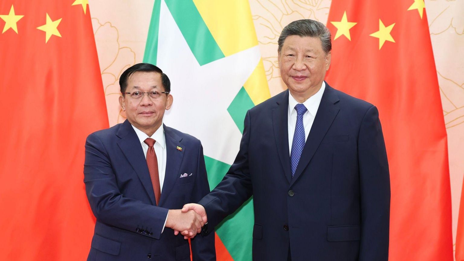 2025年8月，缅甸军政府领导人敏昂莱在北京与中国国家主席习近平会面。