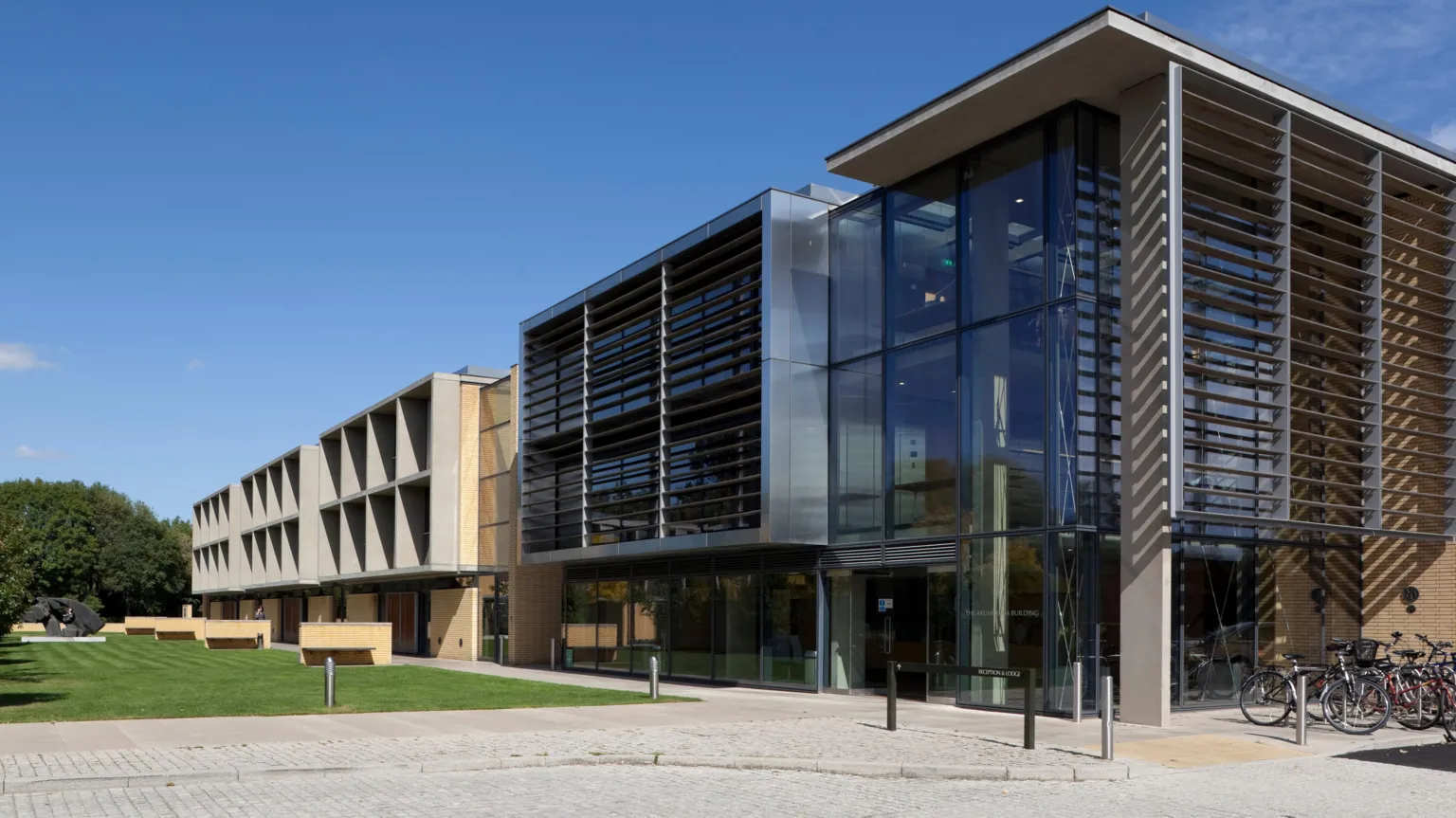 Getty Images St Catherine's College Oxford (Phase Two), Manor Road, Oxford, Oxfordshire, United Kingdom. It is a very modern glass building.