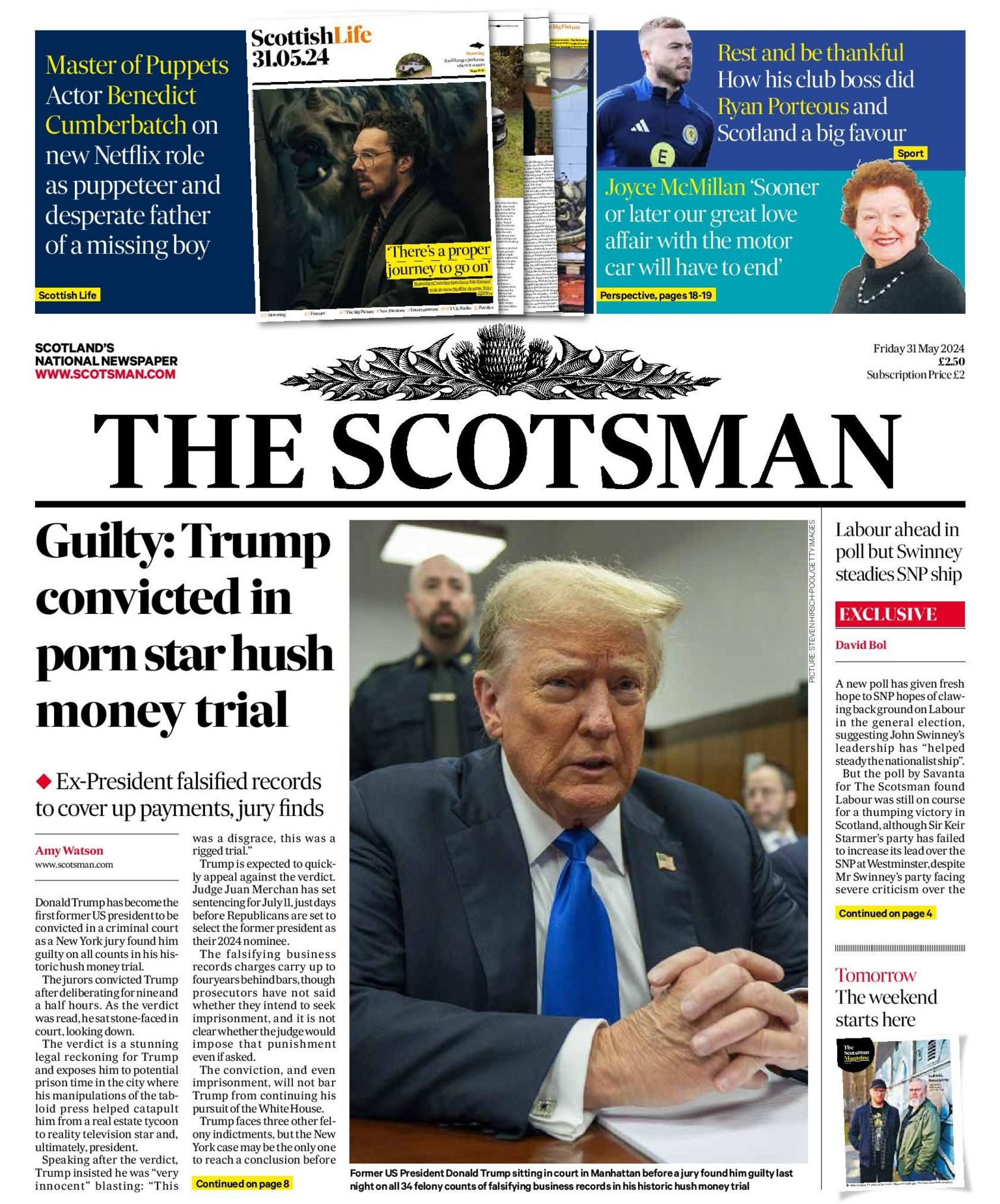 Scotland's papers: Trump found guilty and Glen Coe mother's heartbreak ...