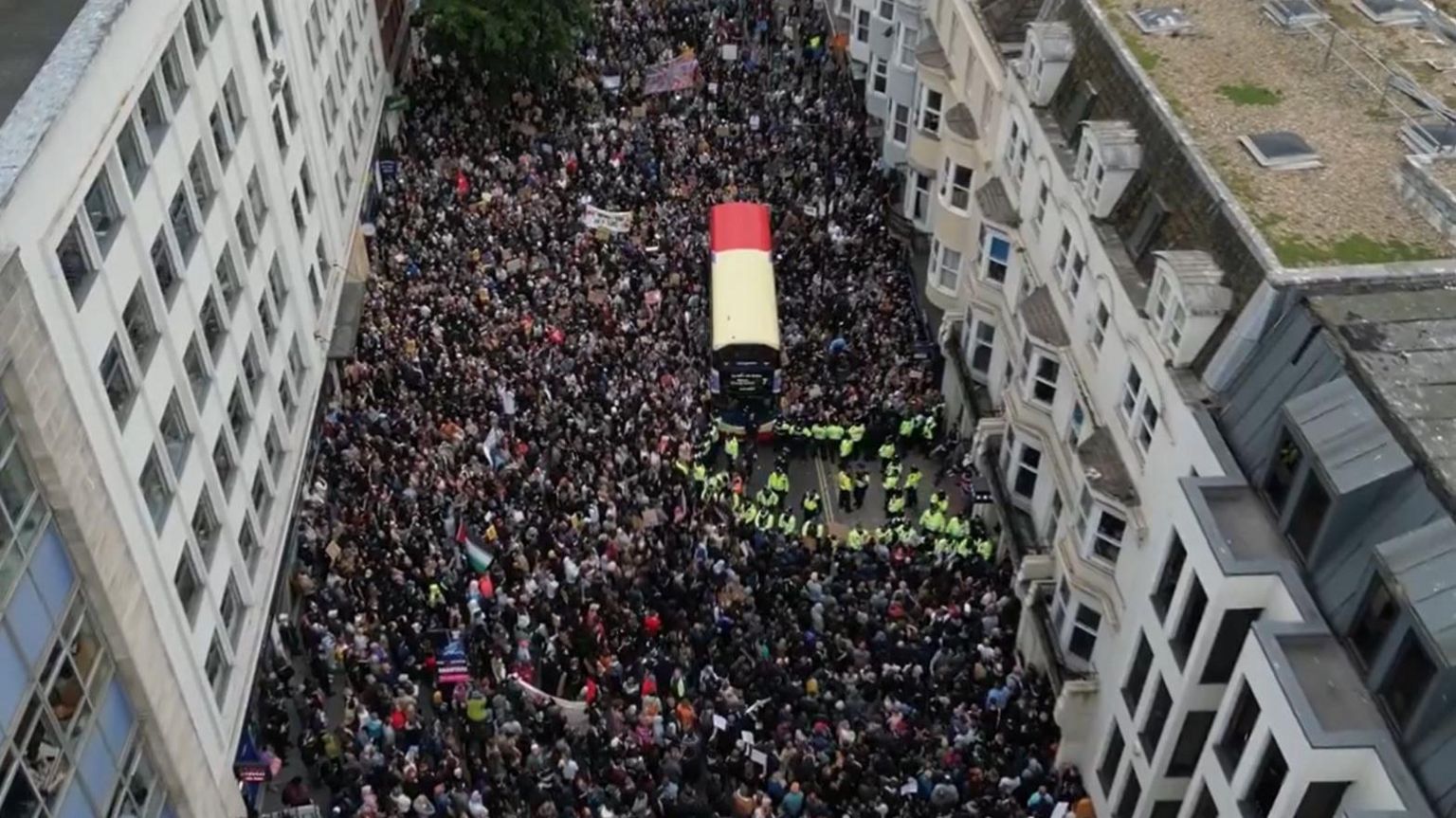 A satellite view of the demonstrations in Brighton on Wednesday night